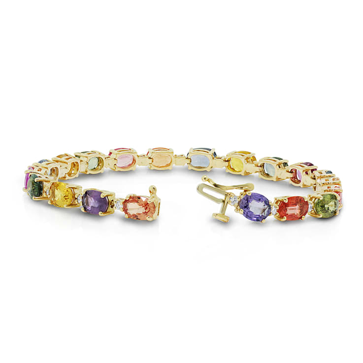 14K YELLOW GOLD GEMSTONE RAINBOW BRACELET 15.5 CT CRYSTAL COLOR STONES -  OMI Jewelry