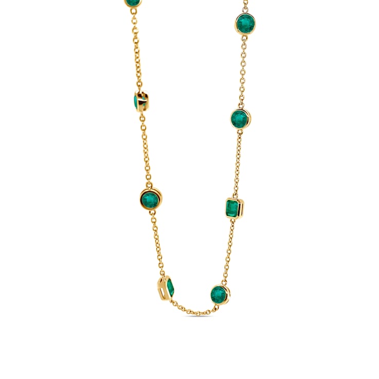 1.87 Cts Colombian Emerald-mix shape cut, Crafted in 18k yellow gold necklace.