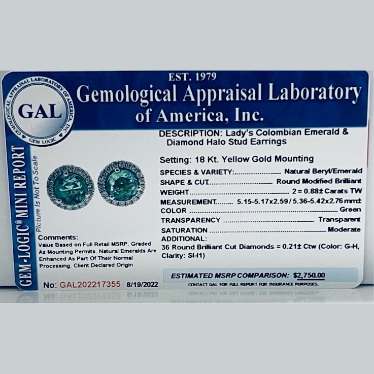 0.88Cts, Colombian Emerald, 0.21cwdiamond, crafted in 18K White Gold, E arring.
