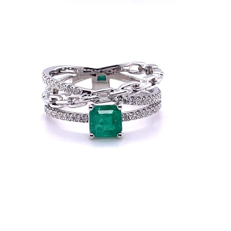 0.62Cts Colombian Emerald, 0.22cw diamond, Crafted in 18K white gold ring.