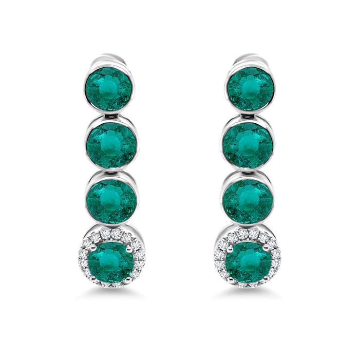 4.21Cts Colombian Emerald, 0.18cw diamond, crafted in 18K white gold earrings.