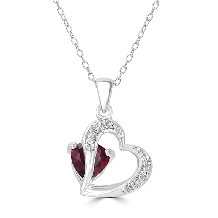 GEMistry Love Heart Red Garnet Sterling Silver 18 Inch Cable Chain
Pendant Necklace