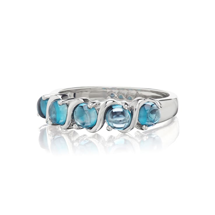 GEMistry Round Cabochon Gemstone High Polish Blue Topaz Prong Set Band
Ring in Sterling Silver