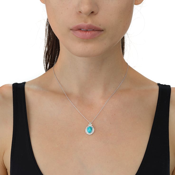 Gemistry Oval Cabochon Kingman Turquoise Pendant Necklace in Sterling Silver
