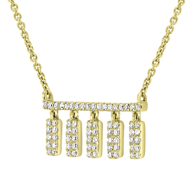 GEMistry 14K Yellow Gold 0.23Ctw Round Diamond Charm Bar Pendant Necklace