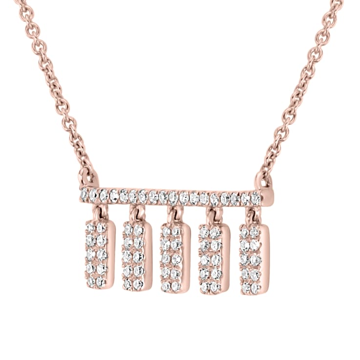 GEMistry 14K Rose Gold 0.23Ctw Round Diamond Charm Bar Pendant Necklace