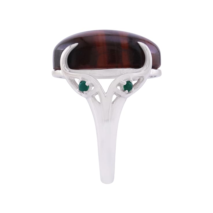 GEMistry Sterling Silver Oval Red Tiger Eye Cabochon & Green Onyx ing