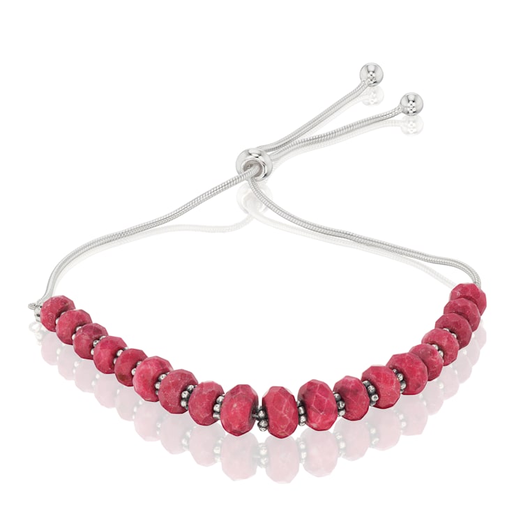 Pink Thulite Gemstone Adjustable Slider Bracelet Sterling Silver