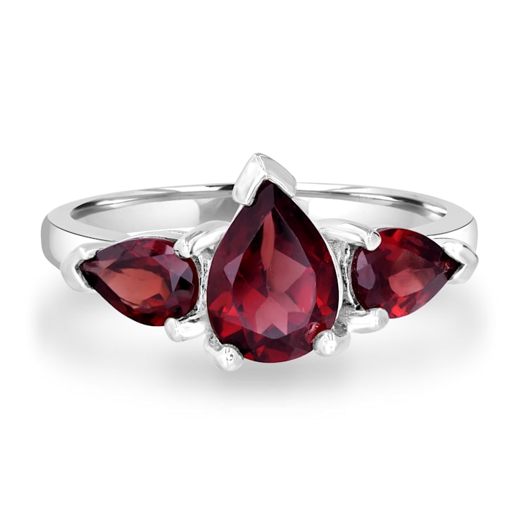 GEMistry Red Garnet Sterling Silver 3 Stone Cocktail Ring 1CQBCD