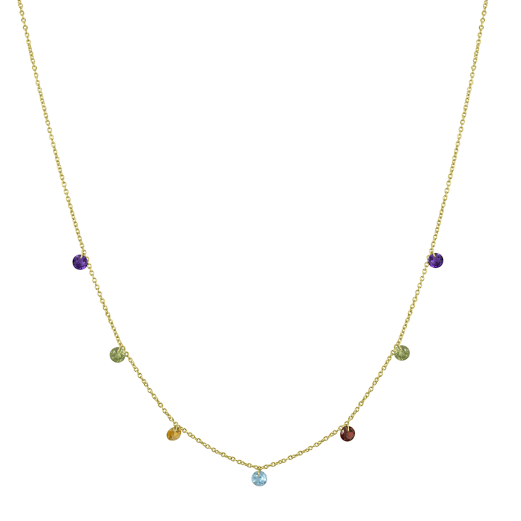 Multi Color Gemstone Necklace in 14K Gold Plated Sterling Silver  