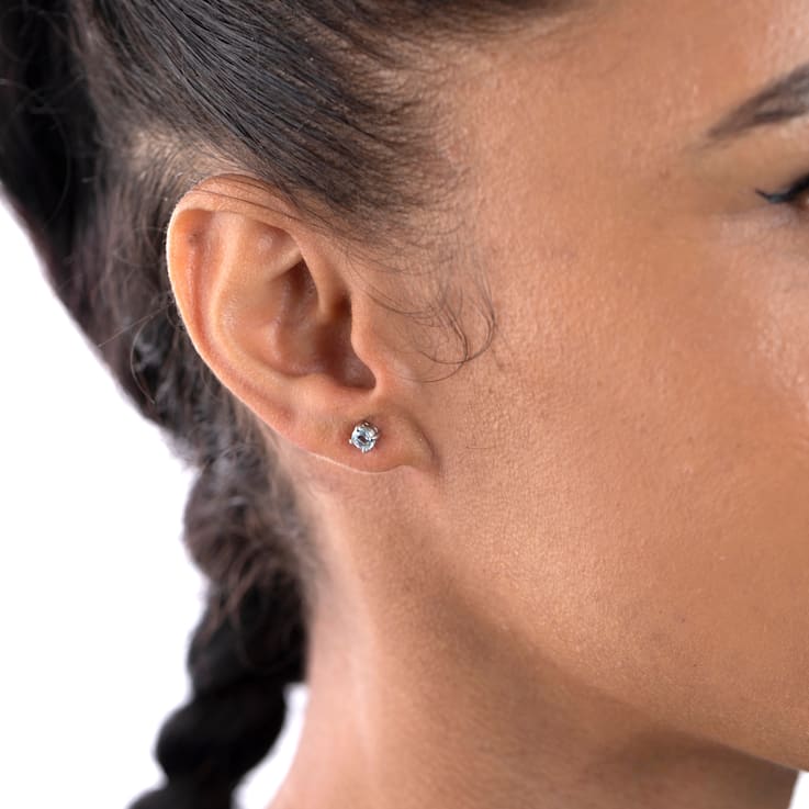 FB Jewels Solid Sterling Silver Rhodium-Plated Black Sapphire & White Topaz Post Earrings FB Jewels Solid Sterling Silver Rhodium-Plated Black Sapphire & White Topaz Post Earrings