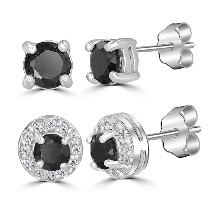 GEMistry Set of 2 Sterling Silver Round Black Onyx Gemstone Stud Earring