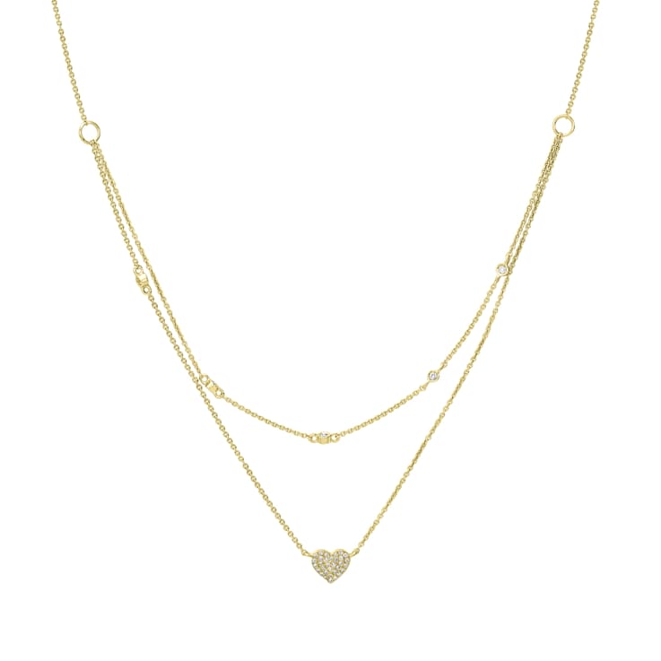GEMistry 14K Yellow Gold 0.1 Ctw Round Diamond Multi-layered Heart Necklace