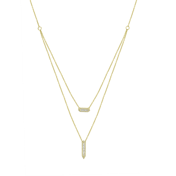GEMistry 14K Yellow Gold 0.42Ctw Baguette and Round Diamond Layered Necklace