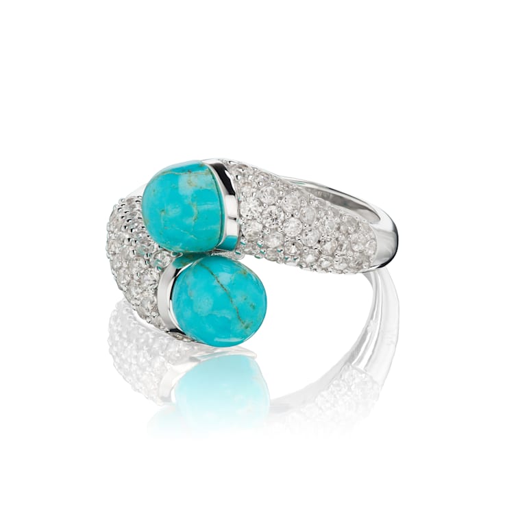 GEMistry Kingman Turquoise and White Natural Zircon Bypass Ring in
Sterling Silver