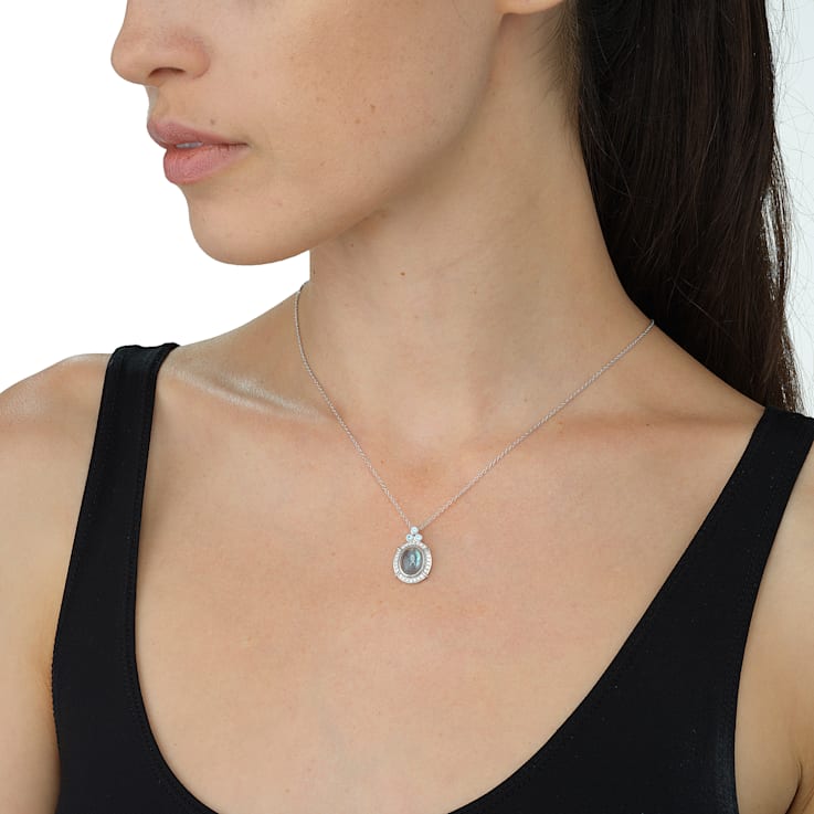 Gemistry Oval Cabochon Labradorite Pendant Necklace in Sterling Silver