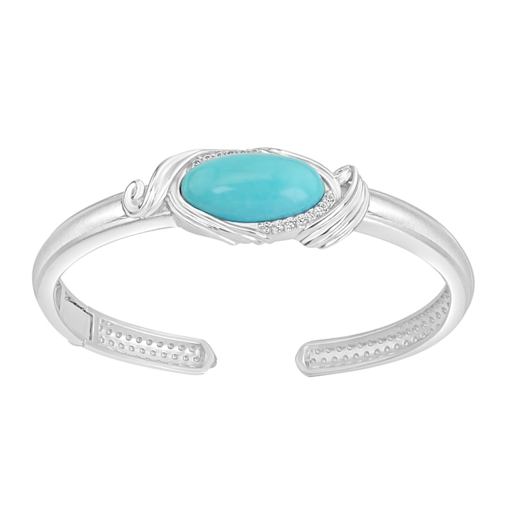 GEMistry Sterling Silver Oval Kingman Turquoise and White Natural Zircon
Cuff Bangle