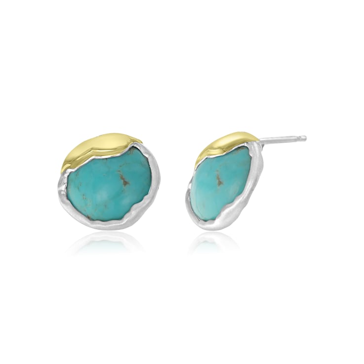 GEMistry Turquoise Cabochon Round Shaped Gemstone Stud Earrings in
Sterling Silver