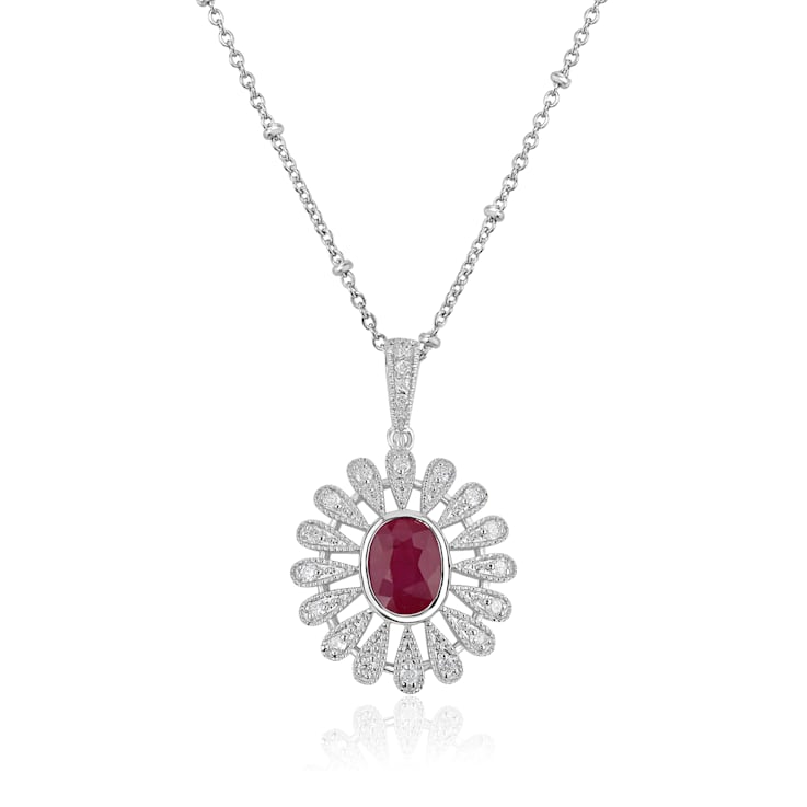 GEMISTRY Ruby & Diamond Pendant Necklace in Sterling Silver 18" Chain