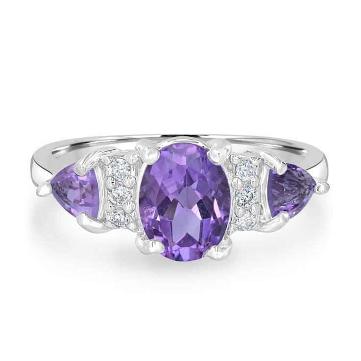 GEMistry Genuine Amethyst and White CZ 925 Sterling Silver 3-Stone
Cocktail Ring