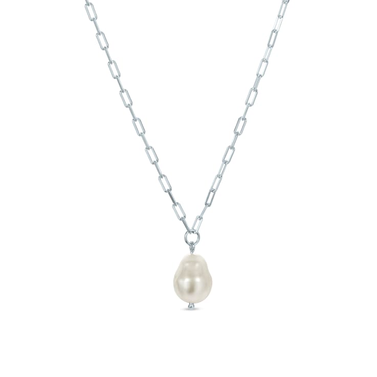 GEMISTRY White Cultured Freshwater Pearl Solitaire Pendant Necklace in
Sterling Silver for Women