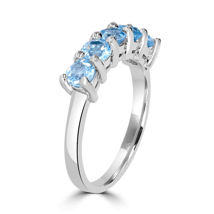 GEMistry Blue Topaz 5 Stone 925 Sterling Silver Band Ring 11L4MB