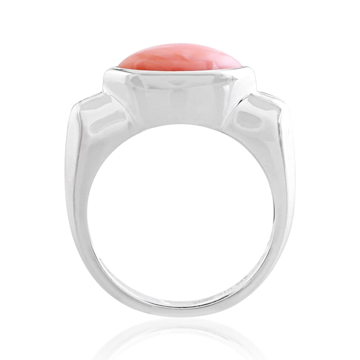GEMistry Angel Skin Sunset Coral Marquise Ring, Sterling Silver