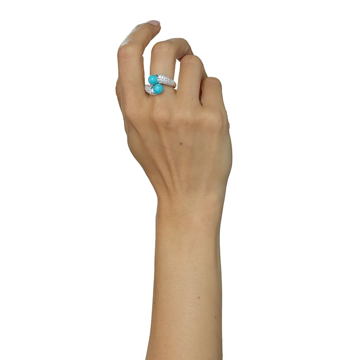 GEMistry Kingman Turquoise and White Natural Zircon Bypass Ring in
Sterling Silver
