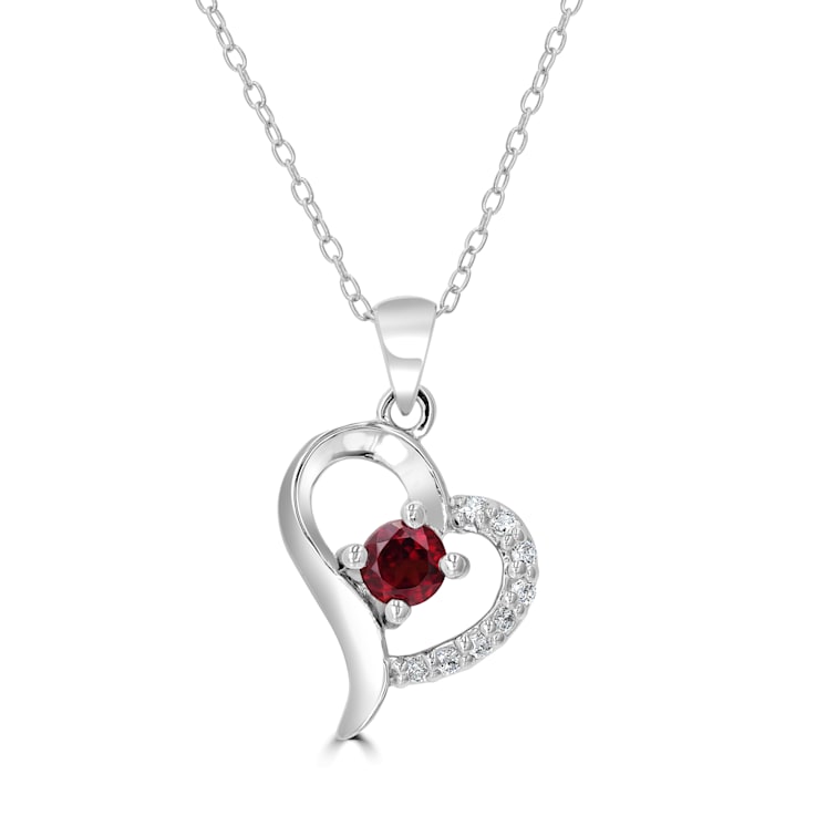 GEMistry Love Heart Red Garnet Sterling Silver 18 inch Cable Chain
Pendant Necklace