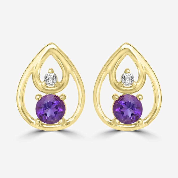 GEMistry 0.5 Ctw Round Amethyst and Topaz Pear Stud Earrings in Sterling Silver