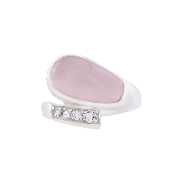 GEMistry Sterling Silver Fancy Rose Calcite Cabochon & White Topaz
Ring, (0.38 ctw White Topaz)