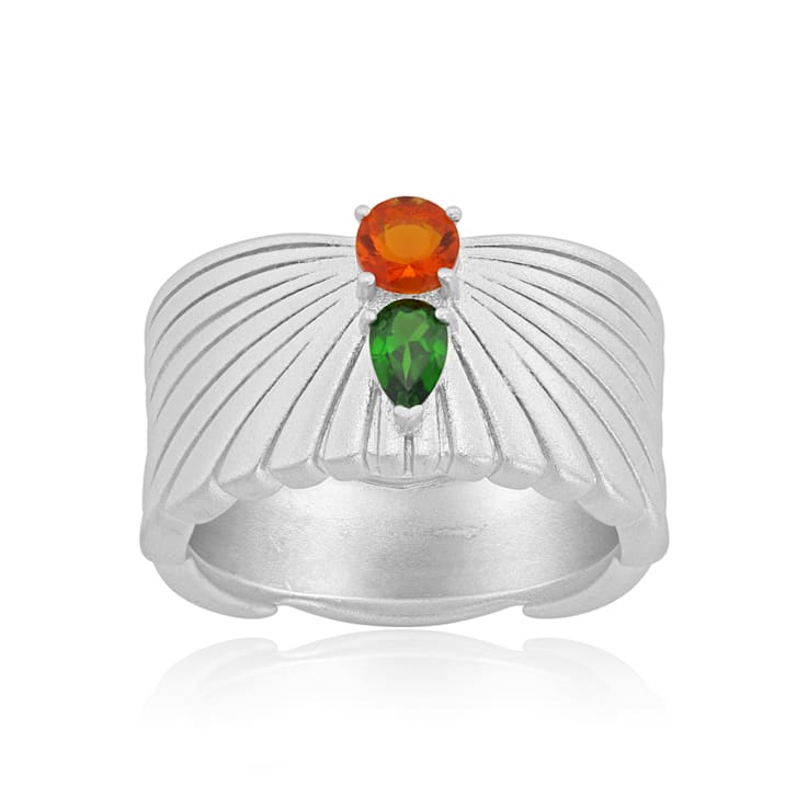 GEMistry Chrome Diopside and Fire Opal Ring in Sterling Silver