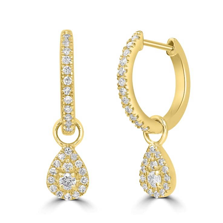 GEMistry 14K Yellow Gold 0.21 Ctw Round Diamond Hoop Dangle Earrings