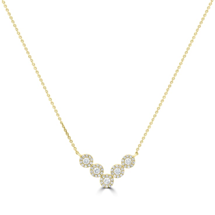 GEMistry 14K Yellow Gold 0.32 Ctw Round Diamond Multiple Circles Pendant Necklace
