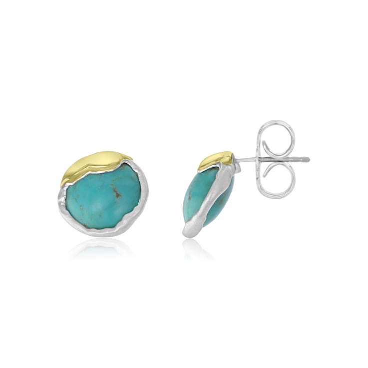 GEMistry Turquoise Cabochon Round Shaped Gemstone Stud Earrings in
Sterling Silver