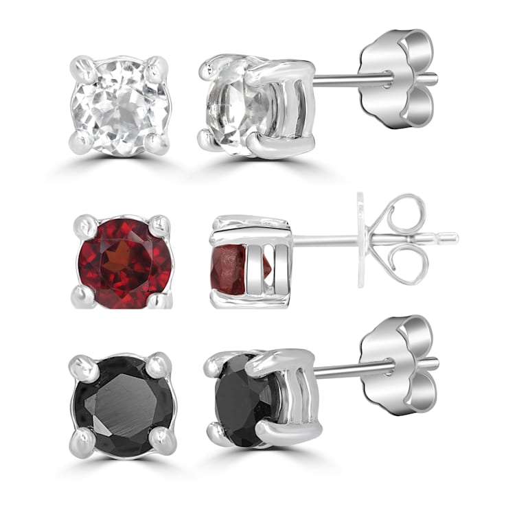 Amethyst and Onyx Green Black 925 Sterling Silver Women Stud Earring 3 Pair Set Amethyst and Onyx Green Black 925 Sterling Silver Women Stud Earring 3 Pair Set
