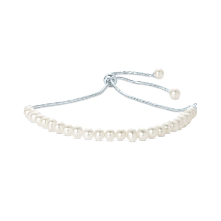 Sterling Silver Freshwater Pearl and Bead Adjustable Bolo Bracelet