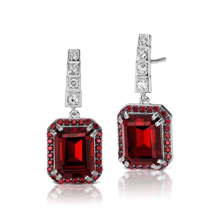 Gemistry Red Garnet and White Topaz Drop Earrings, Sterling Silver