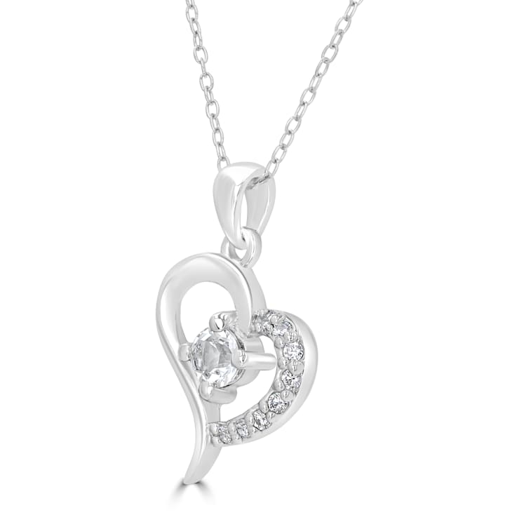 GEMistry Love Heart White Topaz Sterling Silver 18 inch Cable Chain
Pendant Necklace