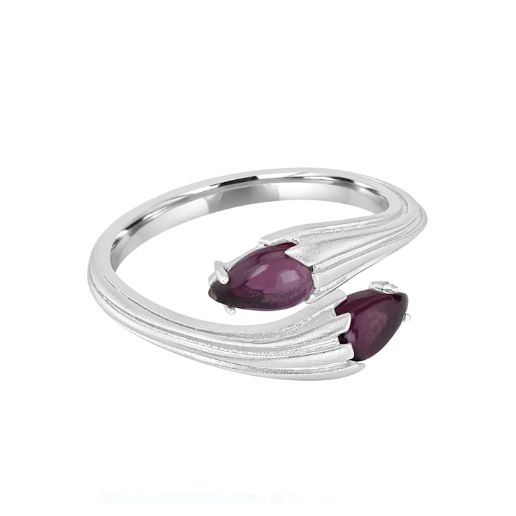 GEMISTRY Pear Cabochon Gemstone Satin Finish Bypass Ring in Sterling Silver