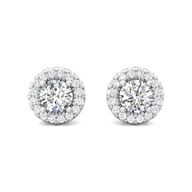 14K Gold Lab Grown Diamond Halo Stud Earrings 1.20ctw