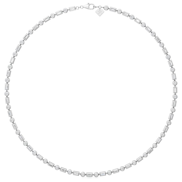 14K White Gold Round and Baguette Lab Grown Diamond Choker Style 20 Inch Necklace