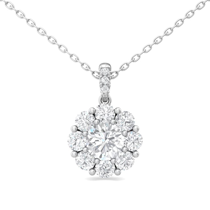 14K White Gold Lab Grown Diamond Cluster Pendant