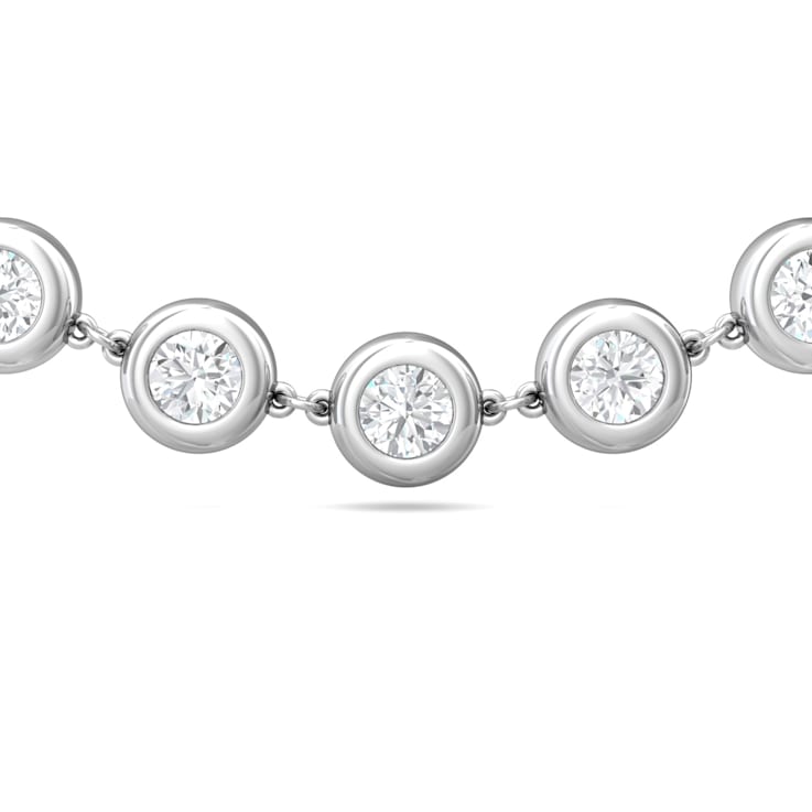 14K White Gold Opera Length Bezel Lab Grown Diamond 34 Inch Strand Necklace