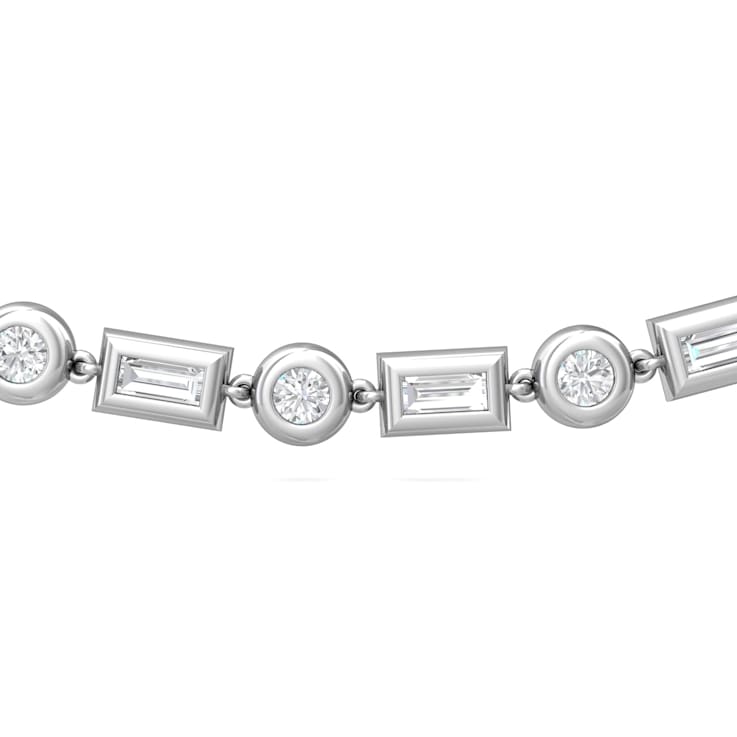 14K White Gold Round and Baguette Lab Grown Diamond Choker Style 15 Inch Necklace