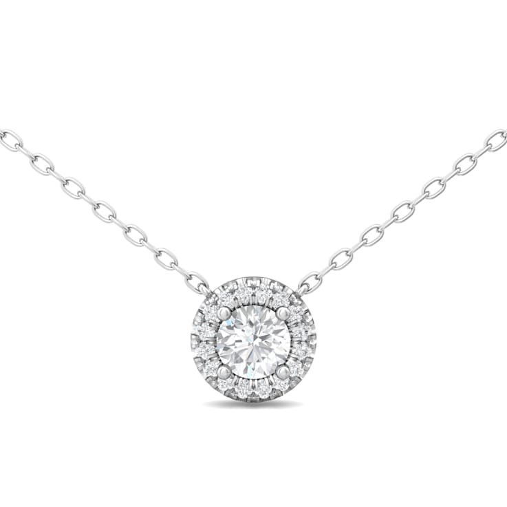 14k White Gold Diamond Halo Necklace