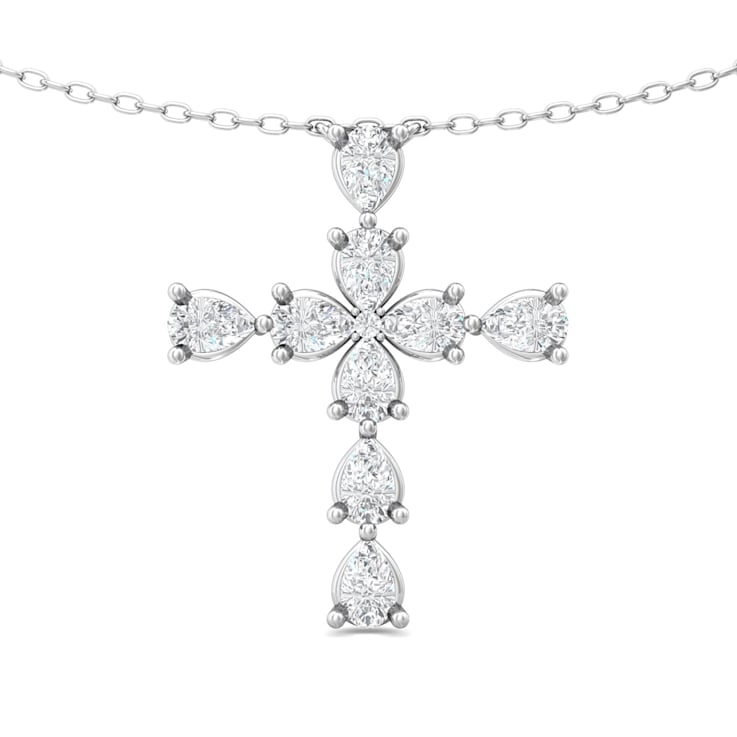 18K Yellow Gold Pear Shape Diamond Cross Pendant