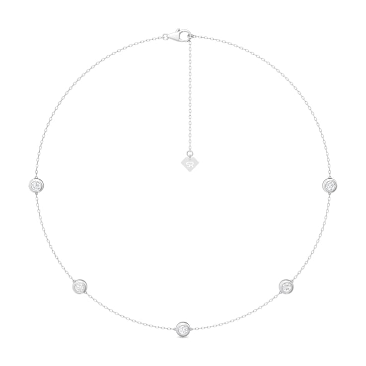 14K White Gold 5 Stone Lab Grown Diamond by the Yard 18 Inch Station
Necklace With 2 Inch Extender