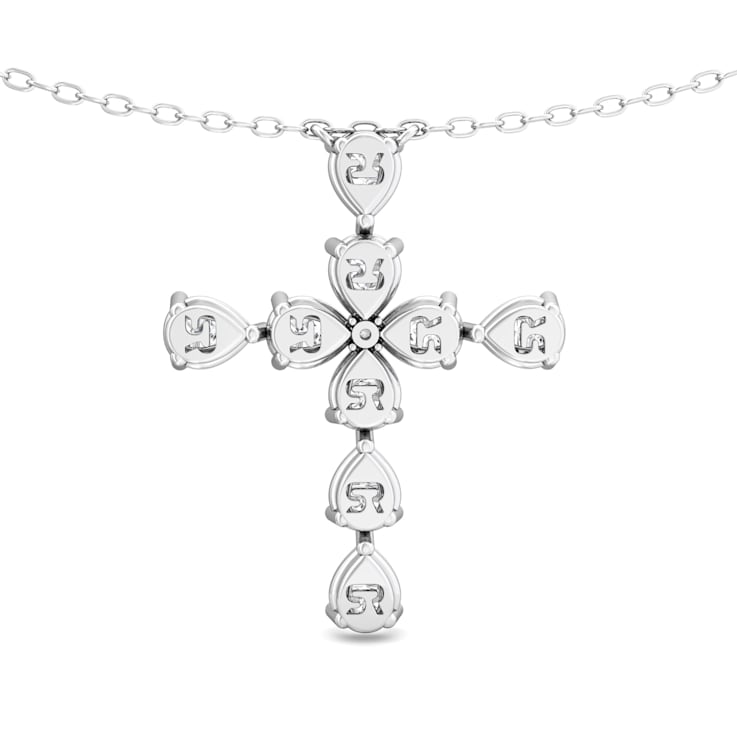18K Yellow Gold Pear Shape Diamond Cross Pendant