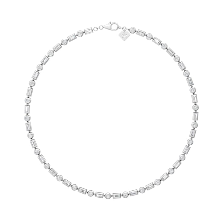 14K White Gold Round and Baguette Lab Grown Diamond Choker Style 15 Inch Necklace